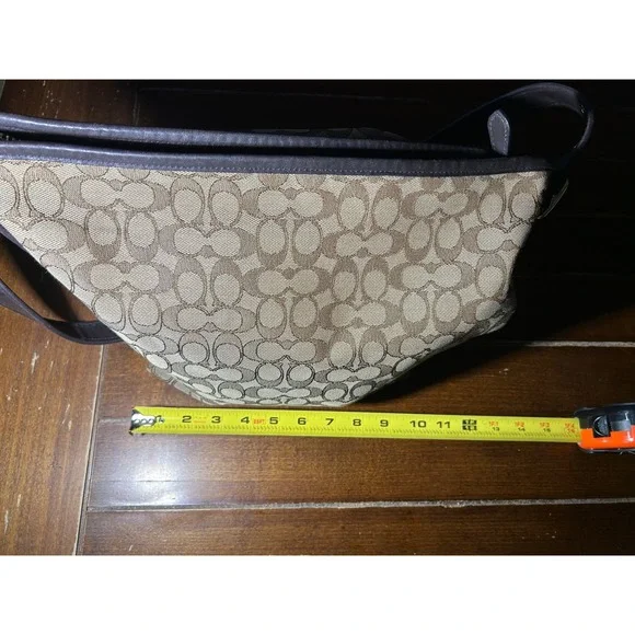 Coach Signature C Monogram Canvas Leather Trim Shoulder Bag‎ Brown Beige - Picture 2 of 8